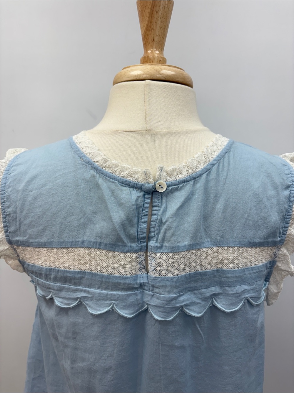 LoveShackFancy Cottage Ruffle Lace Pleated Prairie Woven Shirt Blue Medium - Picture 6 of 8